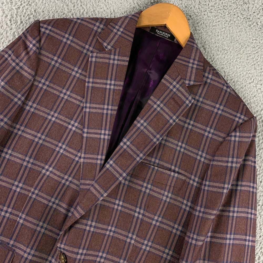 Sam Surin Bespoke Blazer Mens 40R Plaid Silk Wool Tessilstrona Sport Coat Jacket